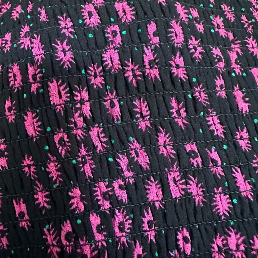 NWT | The Kooples | Black and Pink Daisy Dots | Ruched Mini Skirt - Picture 7 of 10